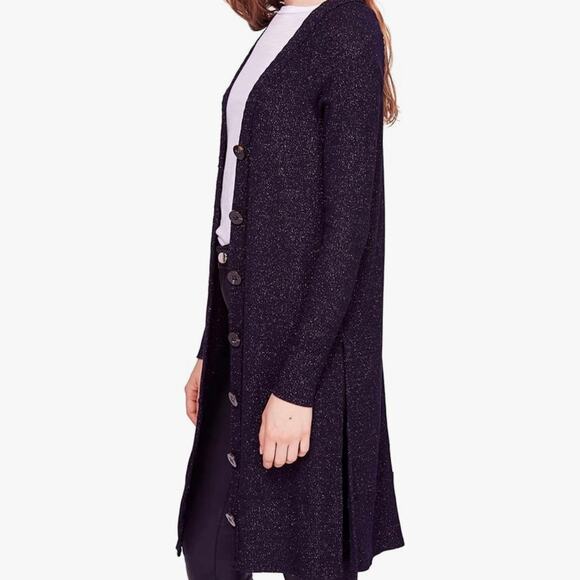Free People We the Free Navy Blue Metallic Button Down Long Length Cardigan - Picture 11 of 11